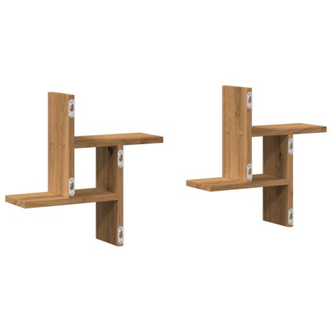 Wandschappen 2 st 38x12x38 cm bewerkt hout artisanaal eiken 6