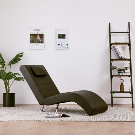 Chaise longue met kussen kunstleer bruin 1