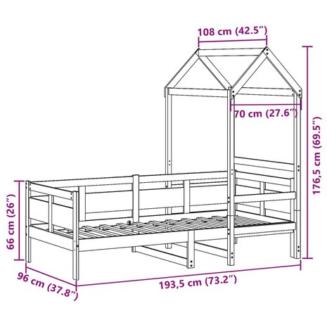 Slaapbank met bedhuis 90x190 cm massief grenenhout wit 12