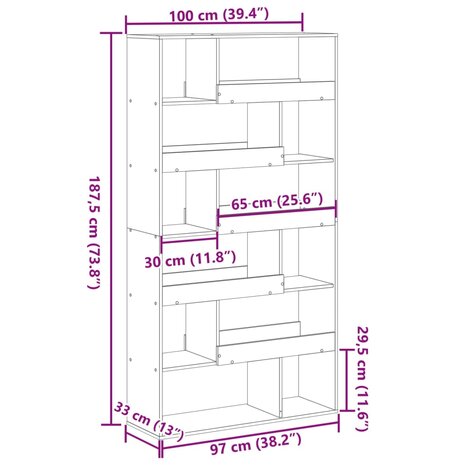 Boekenkast 100x33x187,5 cm bewerkt hout zwart 9