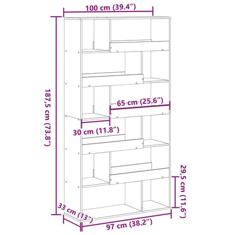 Boekenkast 100x33x187,5 cm bewerkt hout artisanaal eikenkleurig 9