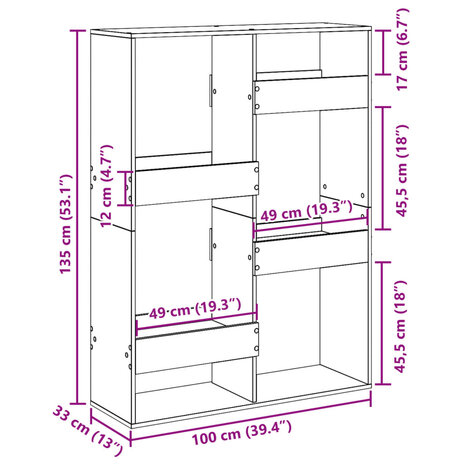 Boekenkast 100x33x135 cm bewerkt hout wit 9