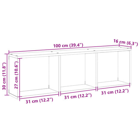 Wandkast 100x16x30 cm bewerkt hout wit 9