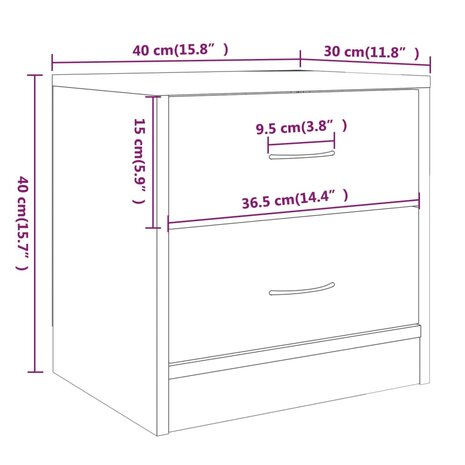 Nachtkastjes 2 st 40x30x40 cm bewerkt hout bruin eikenkleur 7