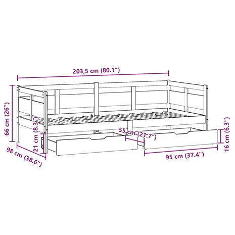 Slaapbank met lades 90x200 cm massief grenenhout wit 12