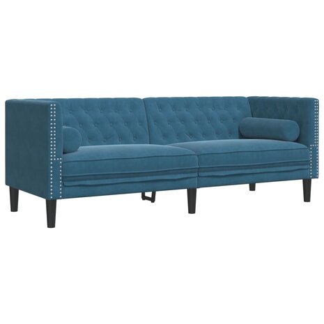 Driezitsbank Chesterfield-stijl met bolsters fluweel blauw 2