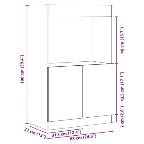 Hoge kast 63x33x100 cm bewerkt hout wit 12