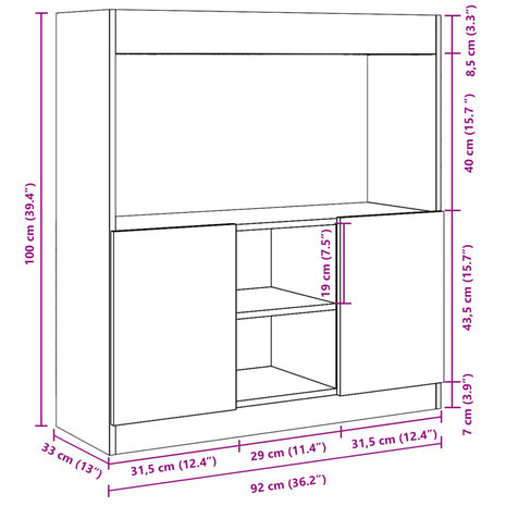 Hoge kast 92x33x100 cm bewerkt hout wit 12