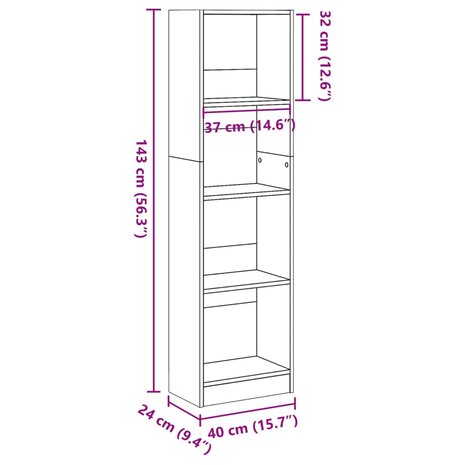 Boekenkast 40x24x143 cm bewerkt hout betongrijs 9