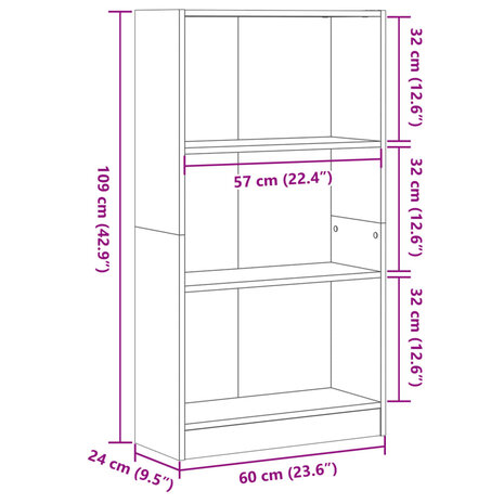 Boekenkast 60x24x109 cm bewerkt hout grijs sonoma eikenkleurig 9