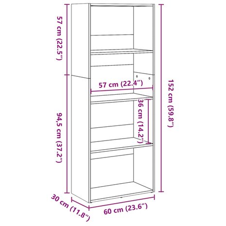 Boekenkast 60x30x152 cm bewerkt hout zwart 9