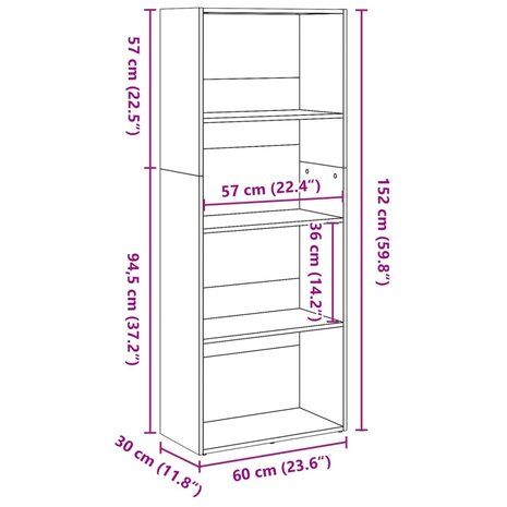 Boekenkast 60x30x152 cm bewerkt hout betongrijs 9