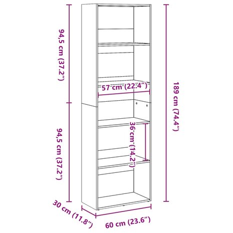 Boekenkast 60x30x189 cm bewerkt hout zwart 9