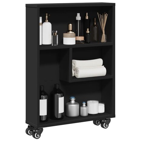 Opbergtrolley smal 48x13x68 cm bewerkt hout zwart 1