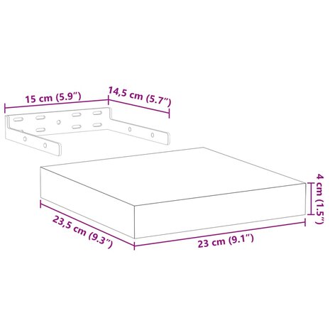 Wandschap 23x23,5x4 cm bewerkt hout 9