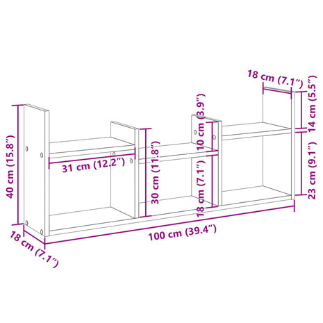 Wandkast 100x18x40 cm bewerkt hout sonoma eikenkleurig 9