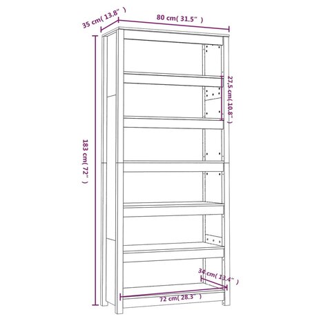 Boekenkast 80x35x183 cm massief grenenhout 8