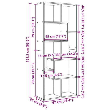 Kamerscherm / boekenkast 67x25x161,5 cm bewerkt hout wit 11