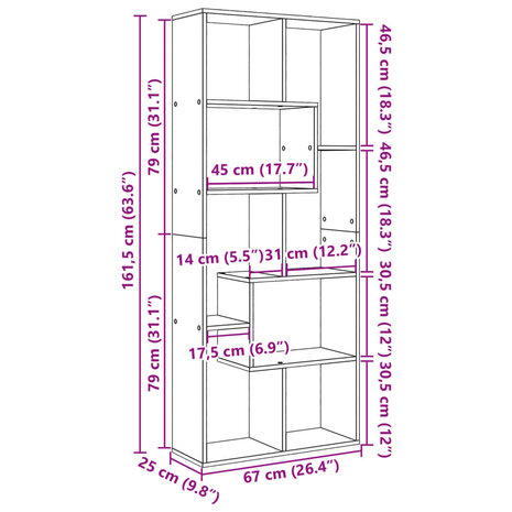 Kamerscherm / boekenkast 67x25x161,5 cm hout sonoma eikenkleur 11