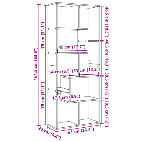 Kamerscherm / boekenkast 67x25x161,5 cm hout gerookt eiken 11