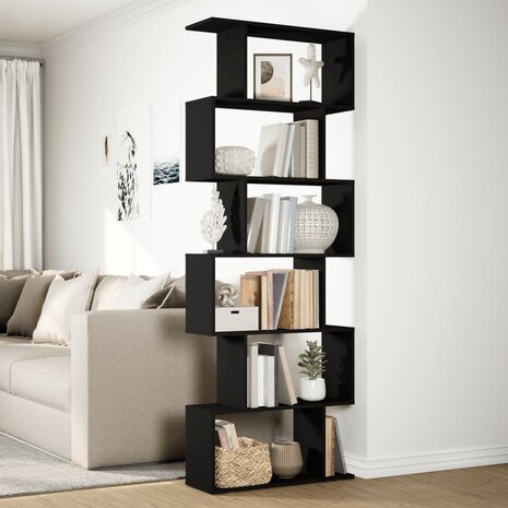 Kamerscherm / boekenkast 6-laags 70x24x193 cm hout zwart 4