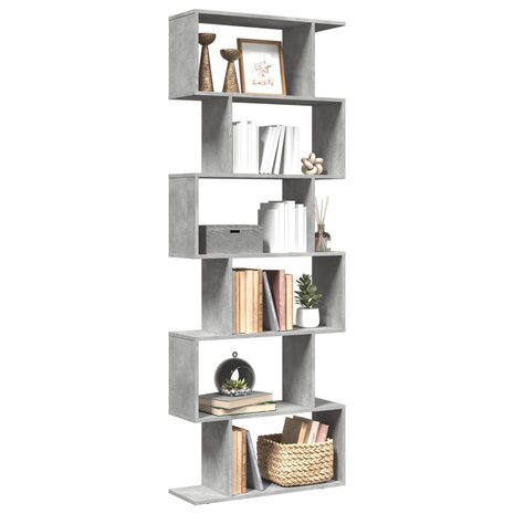 Kamerscherm / boekenkast 6-laags 70x24x193 cm hout betongrijs 1