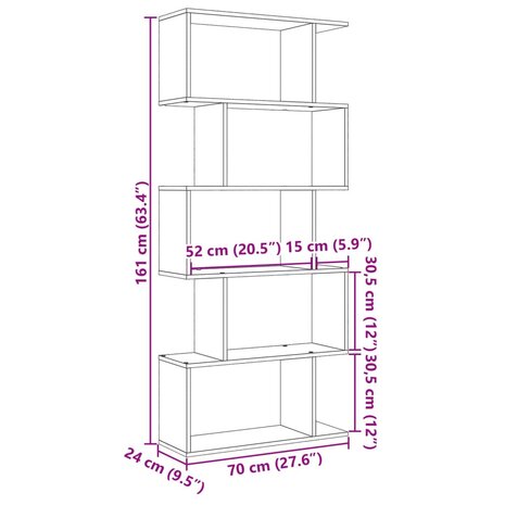 Kamerscherm / boekenkast 5-laags 70x24x161 cm bewerkt hout wit 11