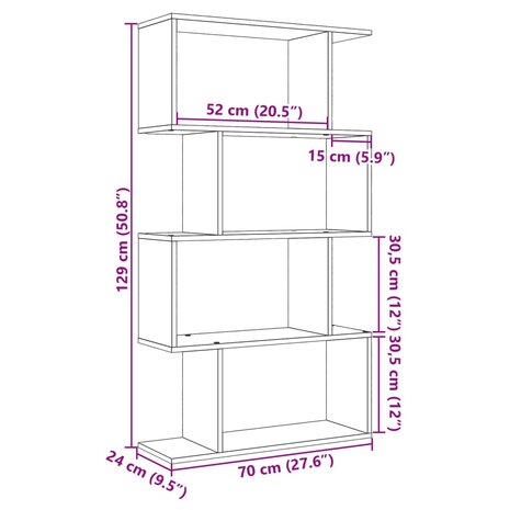 Kamerscherm / boekenkast 4-laags 70x24x129 cm hout oud hout 11