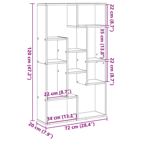 Boekenkast 72x20x120 cm bewerkt hout wit 11