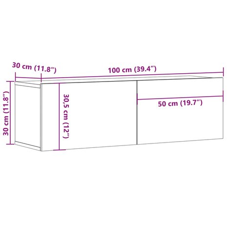 Tv-wandmeubel 100x30x30 cm bewerkt hout artisanaal eikenkleurig 10