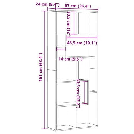 Boekenkast 67x24x161 cm bewerkt hout artisanaal eikenkleurig 11