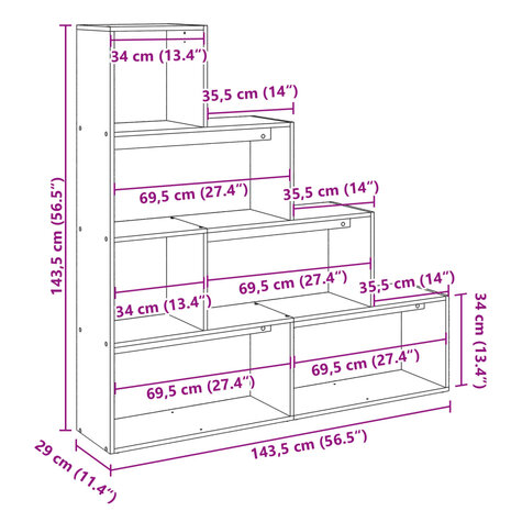 Kamerscherm / boekenkast 4-laags 143,5x29x143,5 cm hout grijs 11