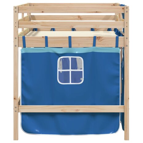 Kinderhoogslaper met gordijnen 90x190 cm grenenhout blauw 5