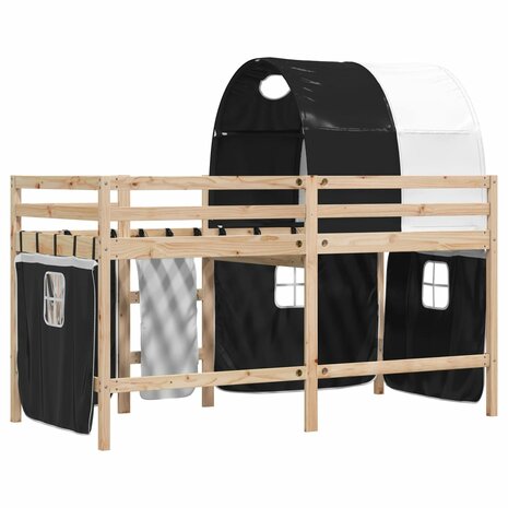 Kinderhoogslaper met tunnel 90x190 cm grenenhout wit en zwart 6