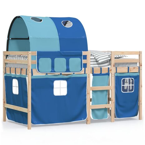 Kinderhoogslaper met tunnel 90x190 cm massief grenenhout blauw 2