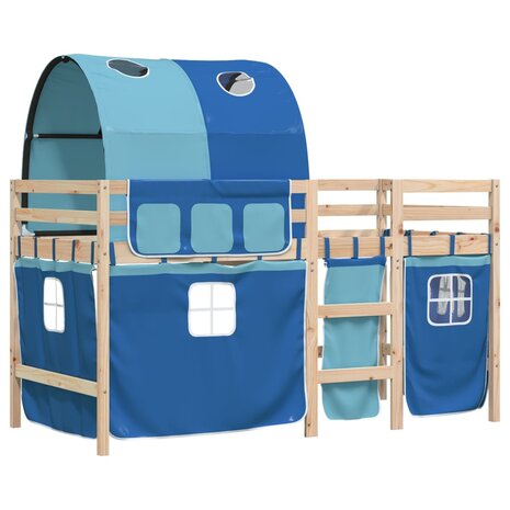 Kinderhoogslaper met tunnel 90x190 cm massief grenenhout blauw 3