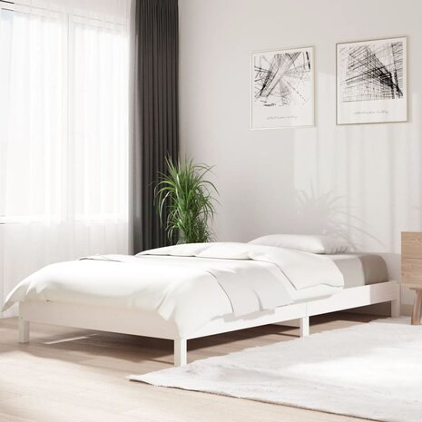 Bed stapelbaar 75x190 cm massief grenenhout wit 1