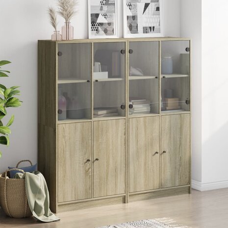 Boekenkast met deuren 136x37x142 cm hout sonoma eikenkleurig 3