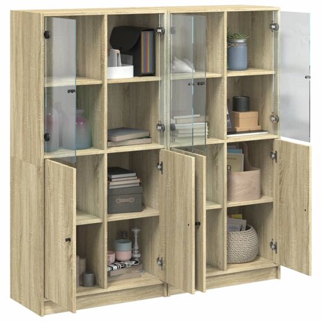 Boekenkast met deuren 136x37x142 cm hout sonoma eikenkleurig 4