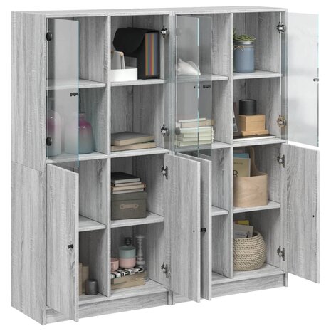 Boekenkast met deuren 136x37x142 cm hout grijs sonoma eiken 4