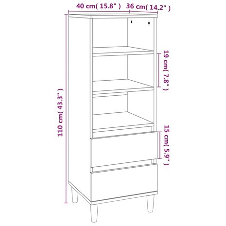 Hoge kast 40x36x110 cm bewerkt hout zwart 9