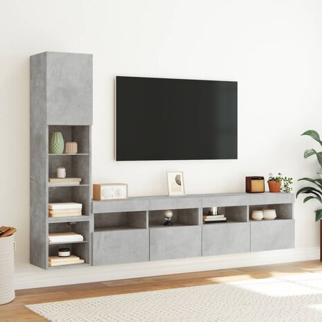 4-delige Tv-wandmeubelset met LED bewerkt hout betongrijs 4