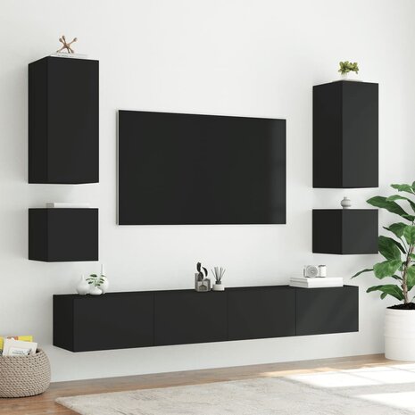 6-delige tv-wandmeubelset met LED-verlichting zwart 5