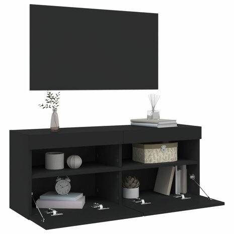 Tv-wandmeubel met LED-verlichting 100x30x40 cm zwart 7