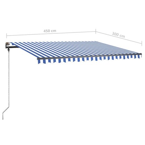 Luifel vrijstaand handmatig uittrekbaar 450x300 cm blauw en wit 11