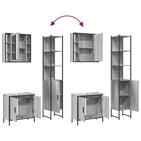 3-delige Badkamermeubelset bewerkt hout grijs sonoma eikenkleur 9