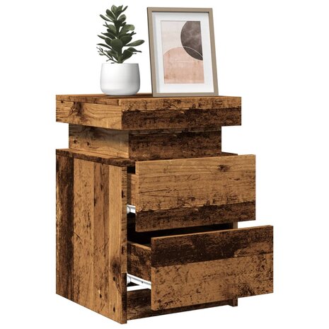 Nachtkastjes 2 st met LED 35x39x55 cm hout oud houtkleurig 5