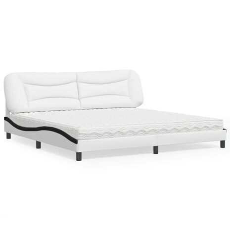 Bed met matras kunstleer wit en zwart 200x200 cm 1