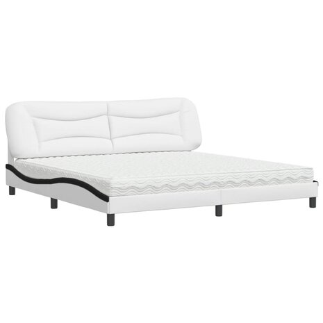 Bed met matras kunstleer wit en zwart 200x200 cm 2