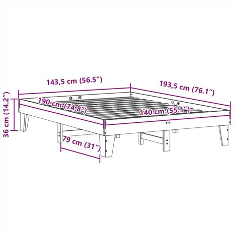 Bed met matras massief grenenhout wasbruin 140x190 cm 9